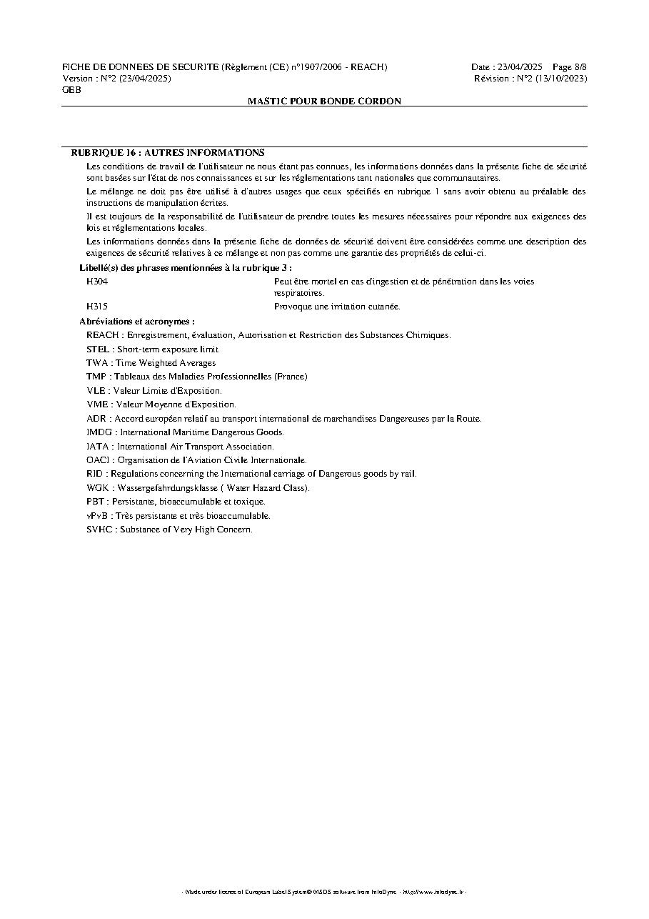 Fiche technique fournisseur