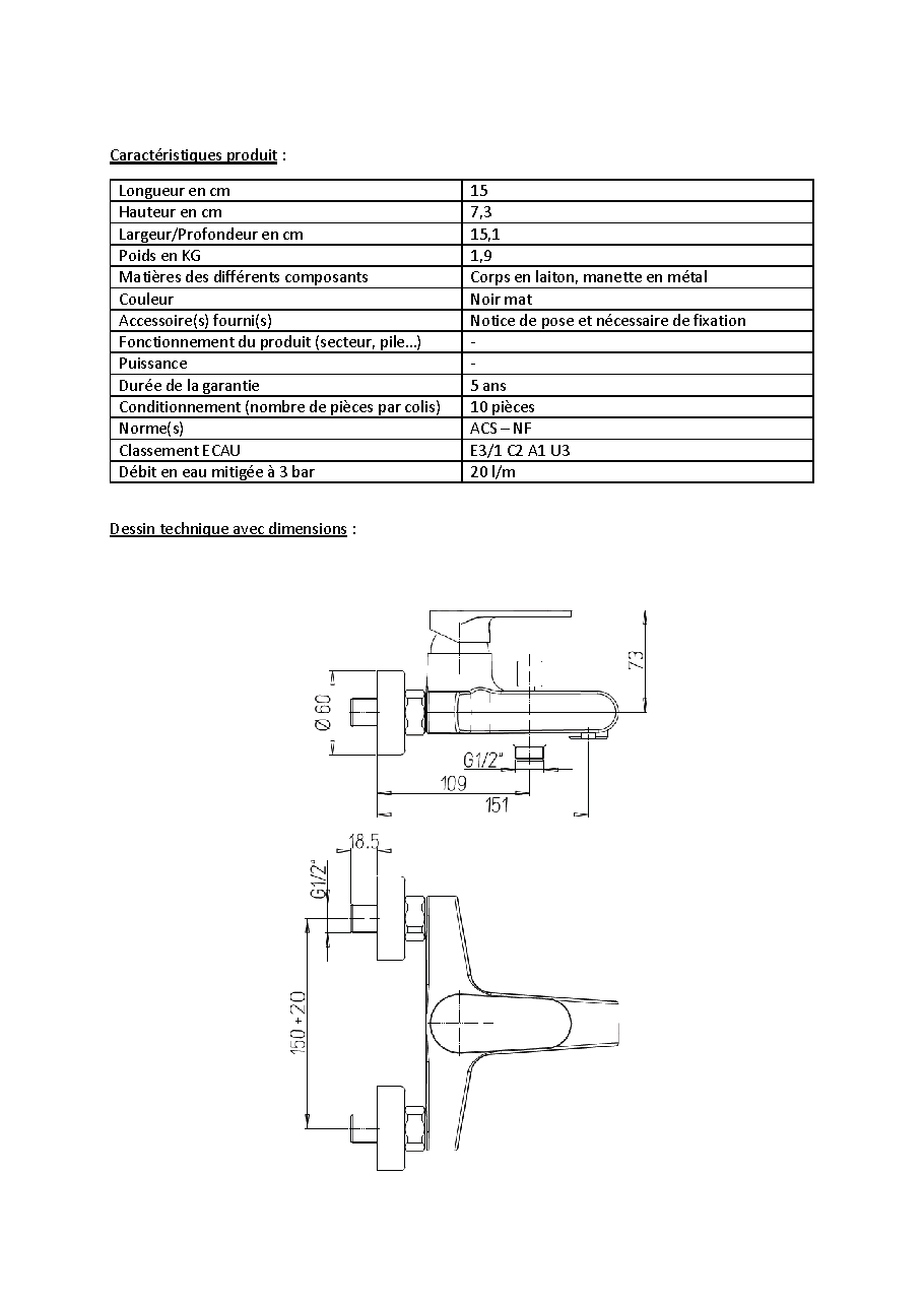 Fiche technique fournisseur