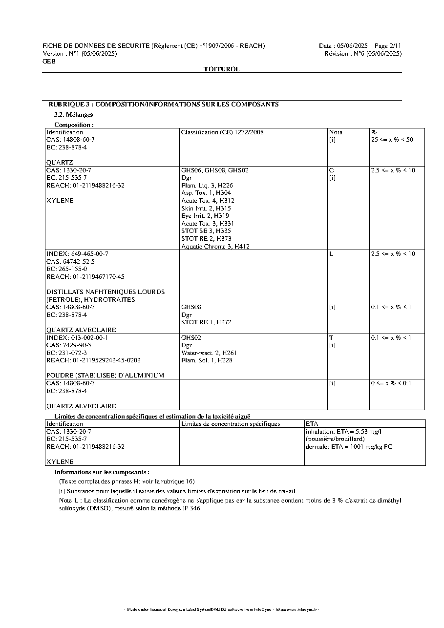 Fiche technique fournisseur