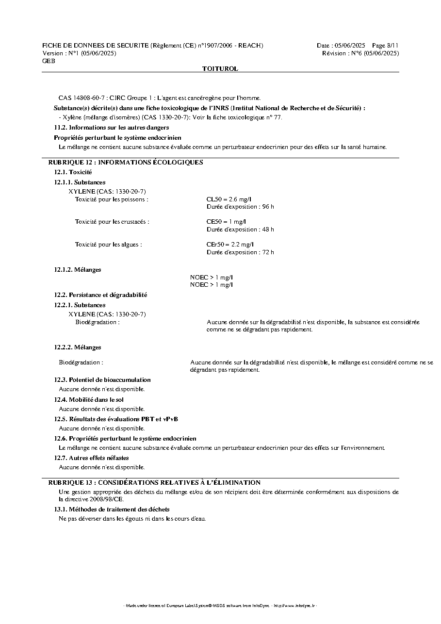 Fiche technique fournisseur