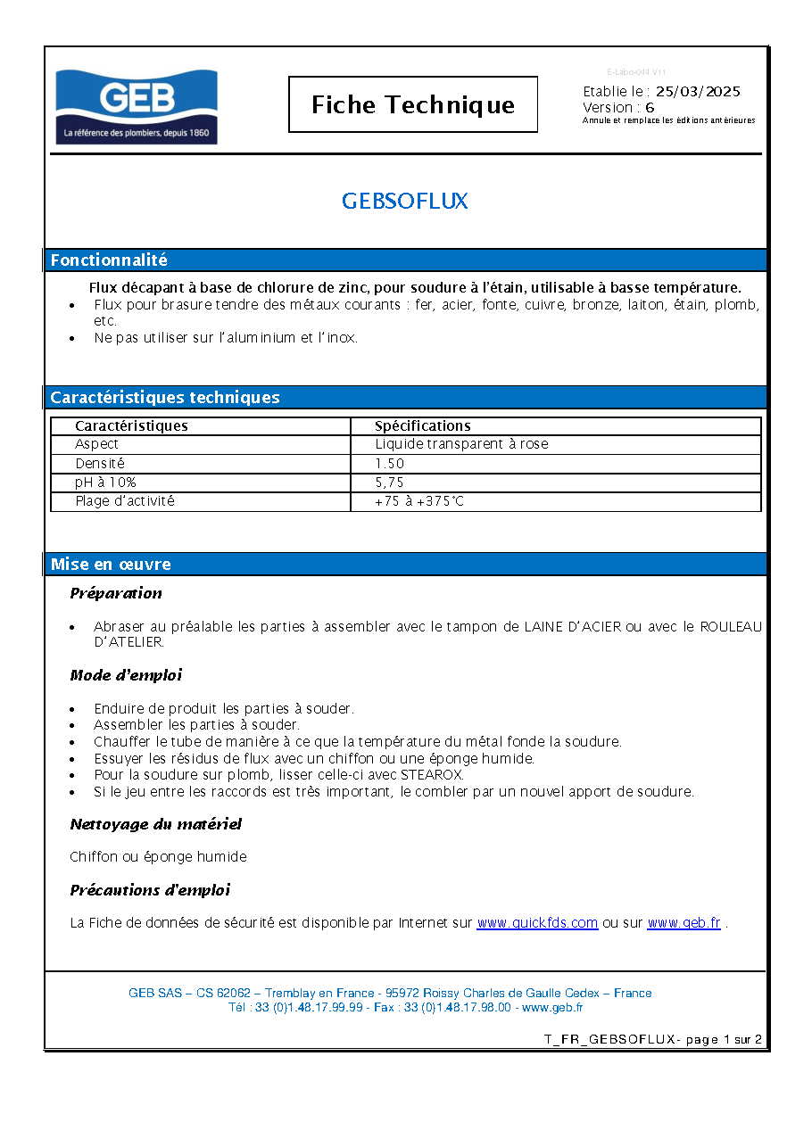Fiche technique fournisseur