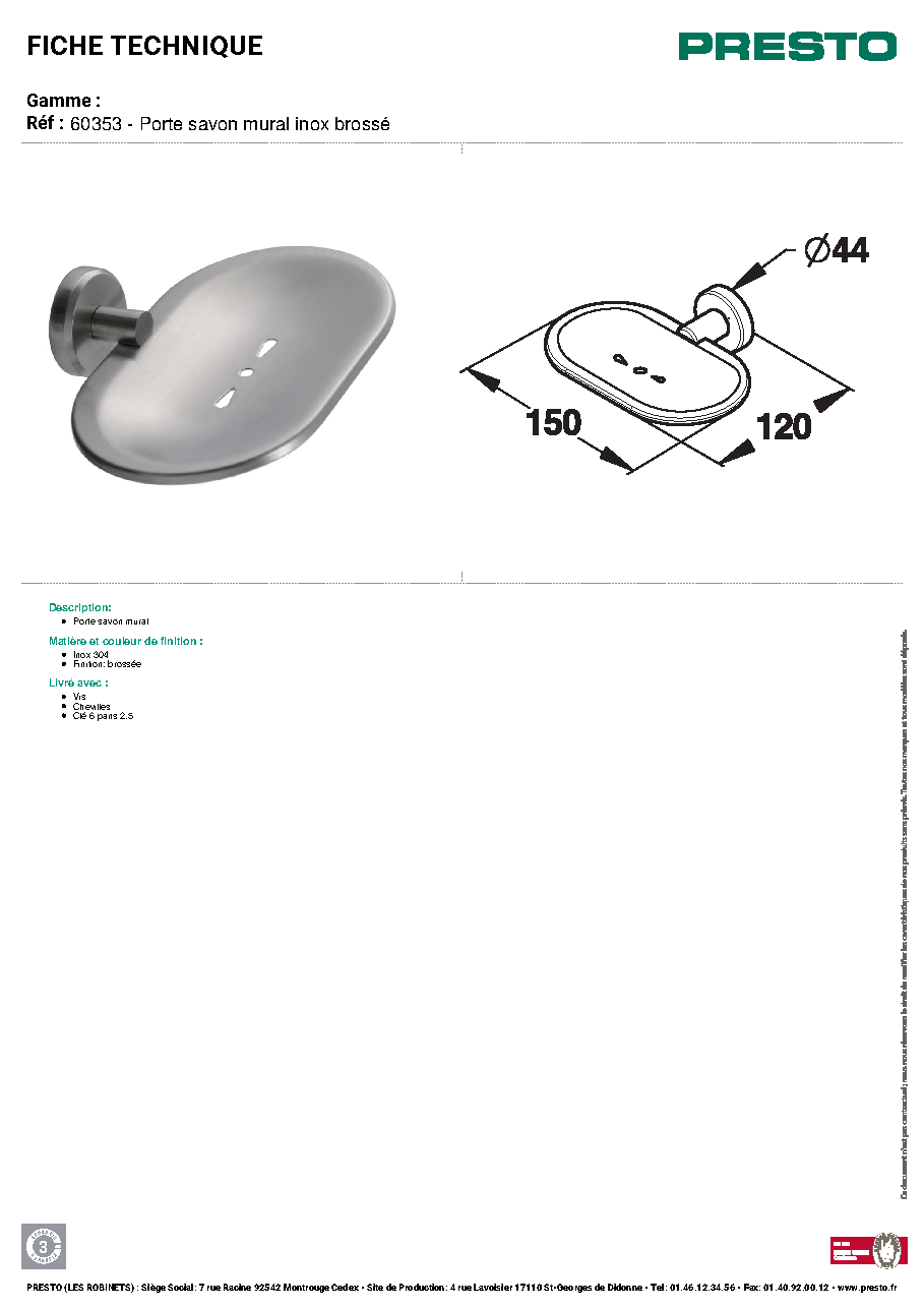 Fiche technique fournisseur