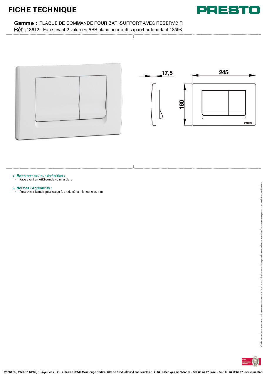 Fiche technique fournisseur