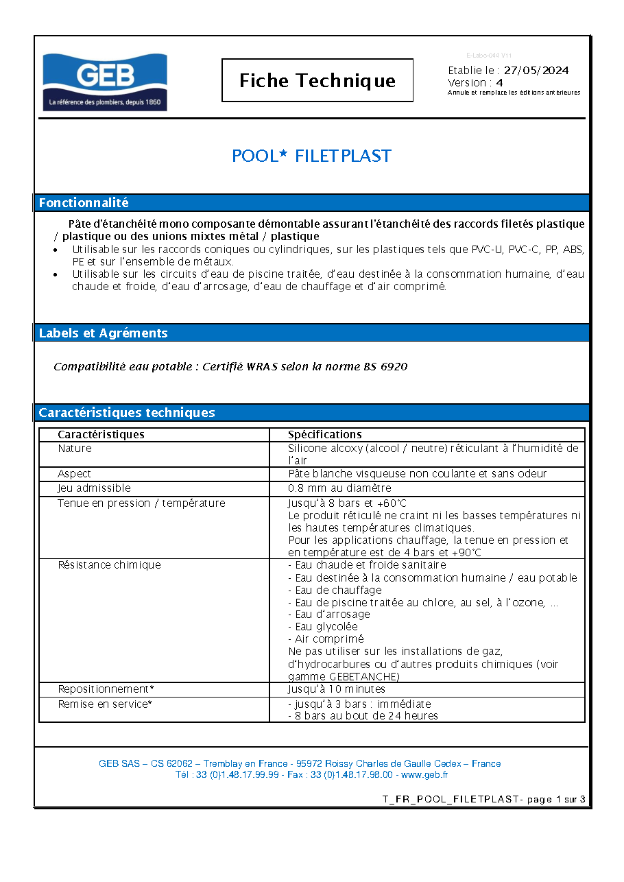 Fiche technique fournisseur