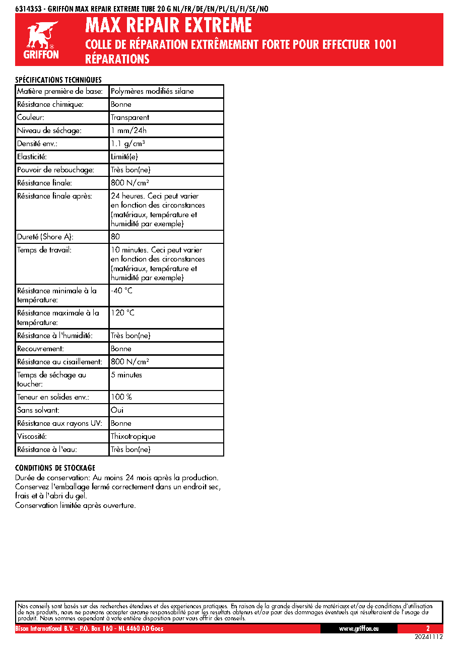 Fiche technique fournisseur