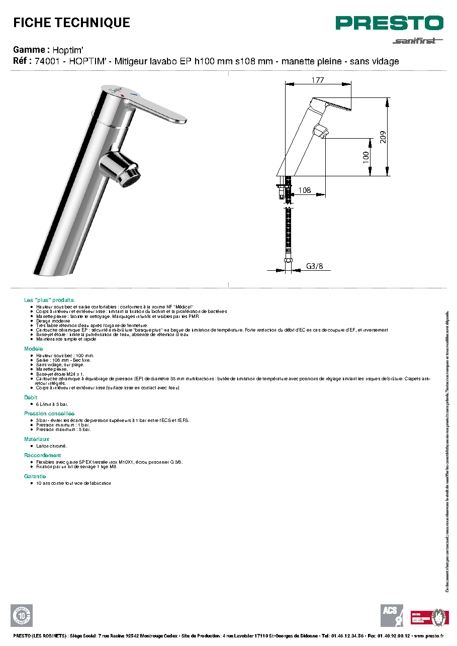Fiche technique fournisseur