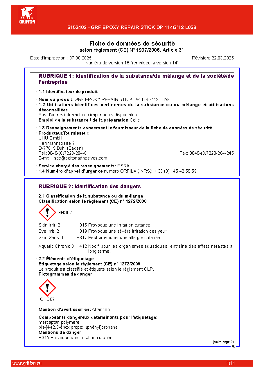Fiche technique fournisseur