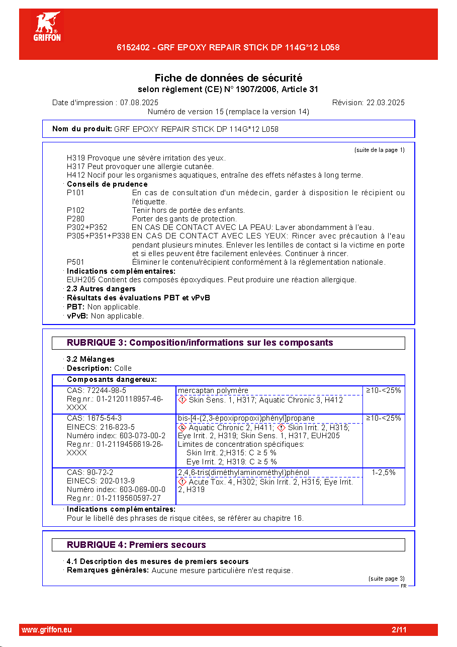 Fiche technique fournisseur