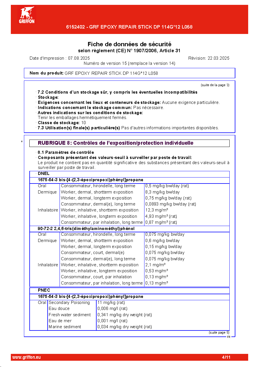 Fiche technique fournisseur
