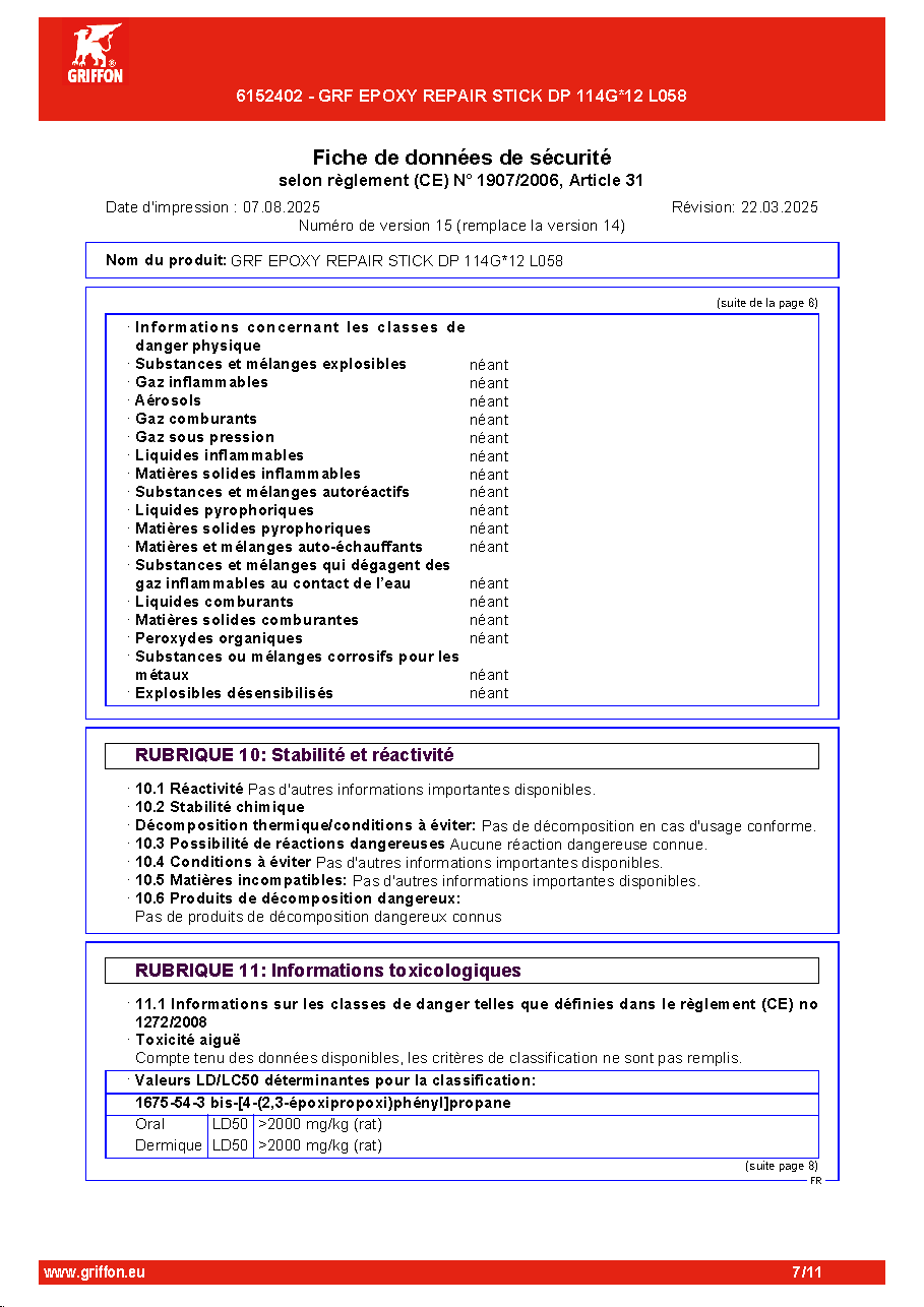 Fiche technique fournisseur