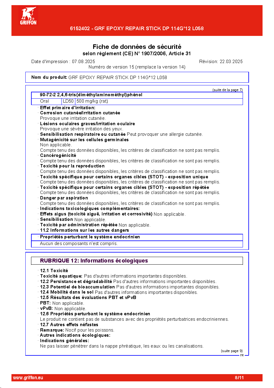 Fiche technique fournisseur