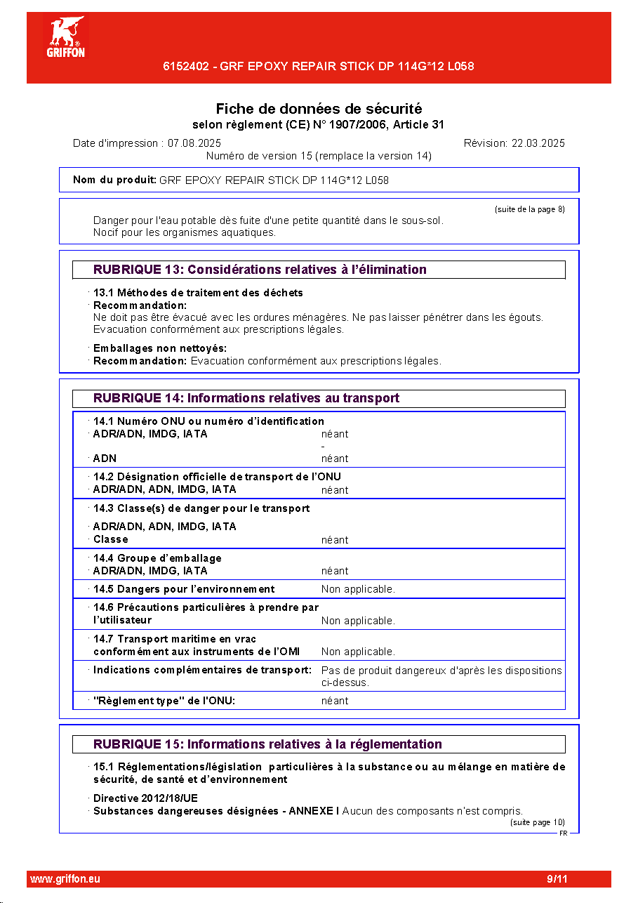 Fiche technique fournisseur
