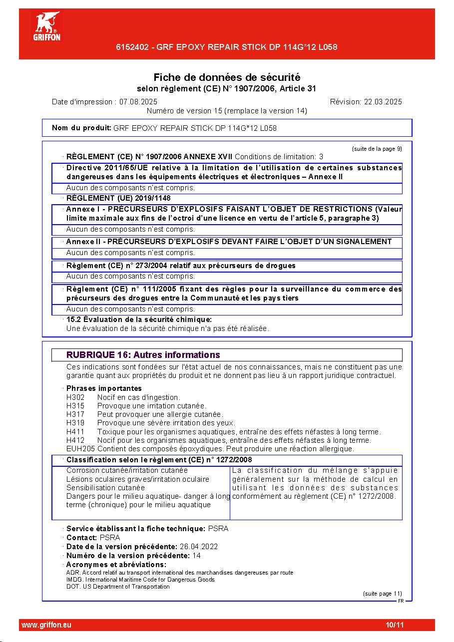 Fiche technique fournisseur