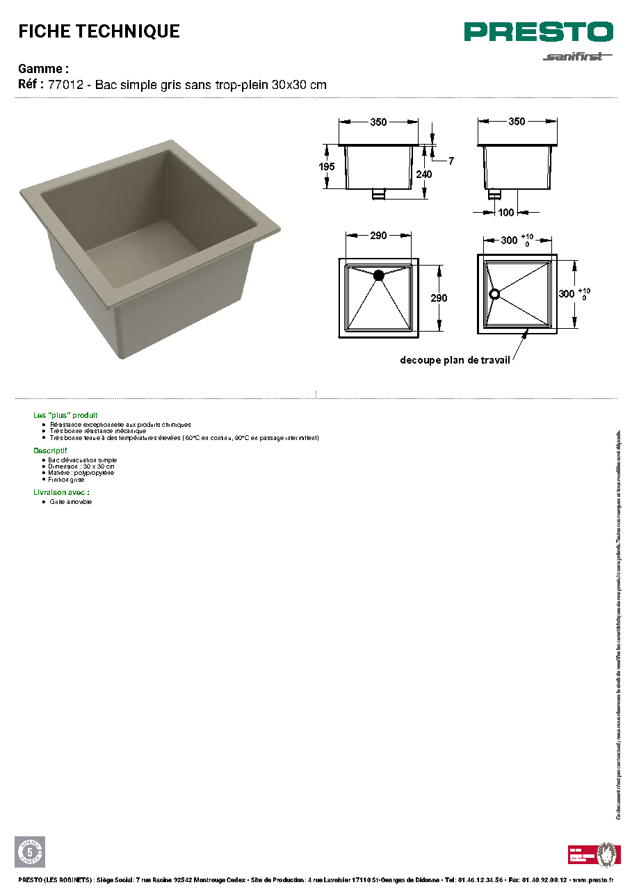 Fiche technique fournisseur