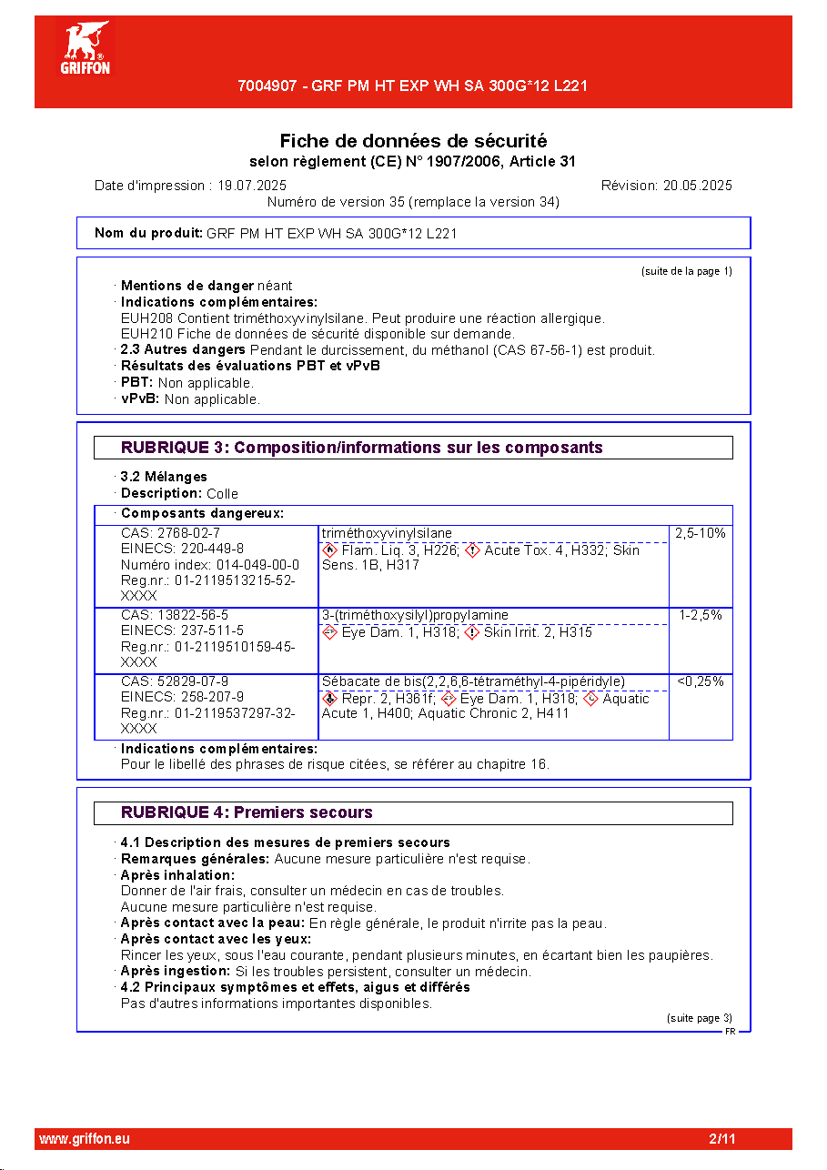 Fiche technique fournisseur