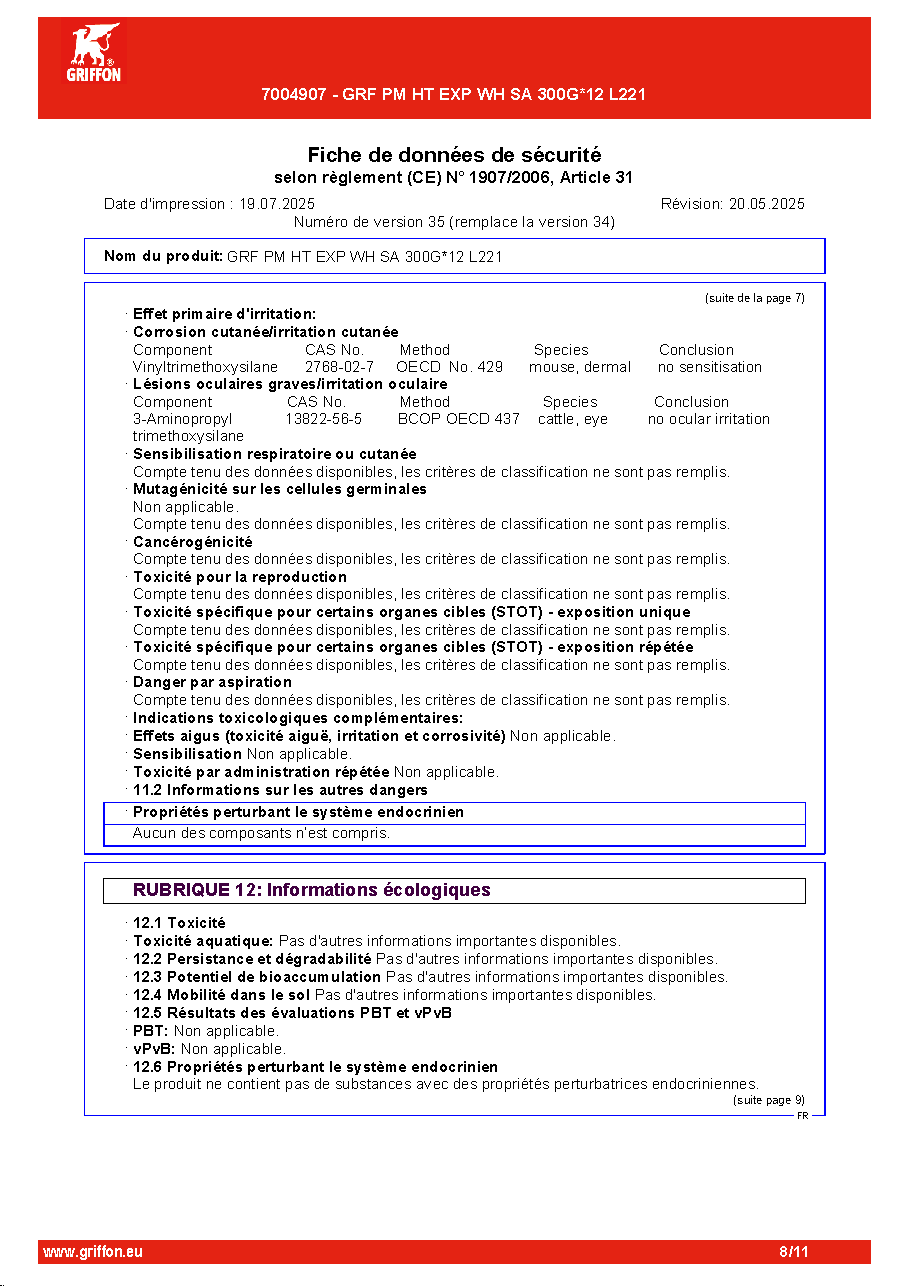 Fiche technique fournisseur