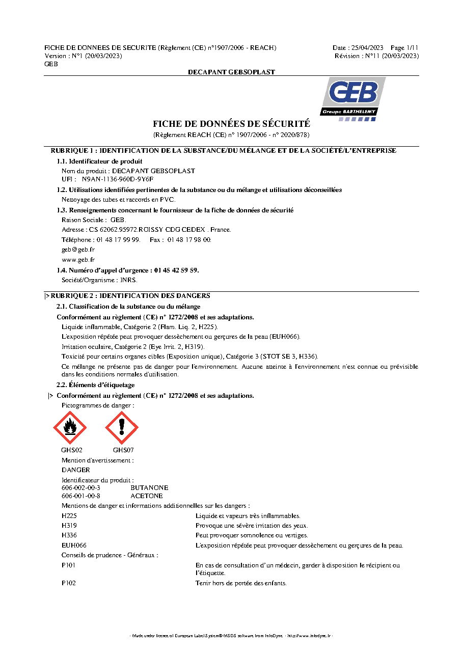 Fiche technique fournisseur