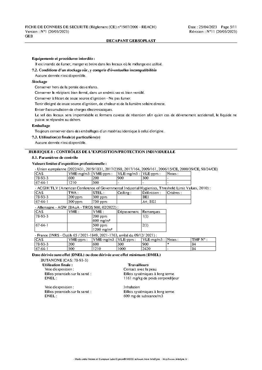 Fiche technique fournisseur