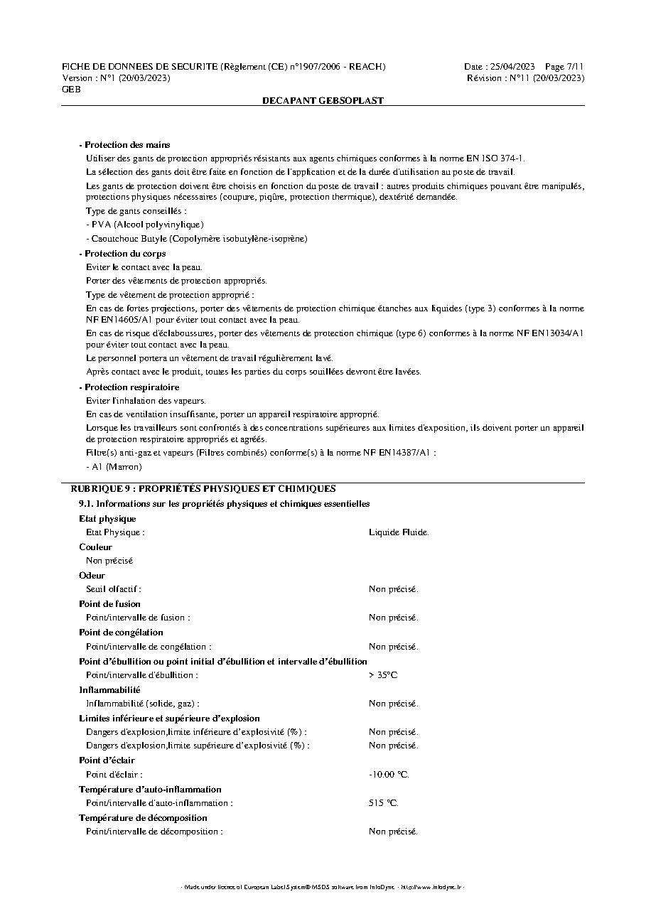 Fiche technique fournisseur