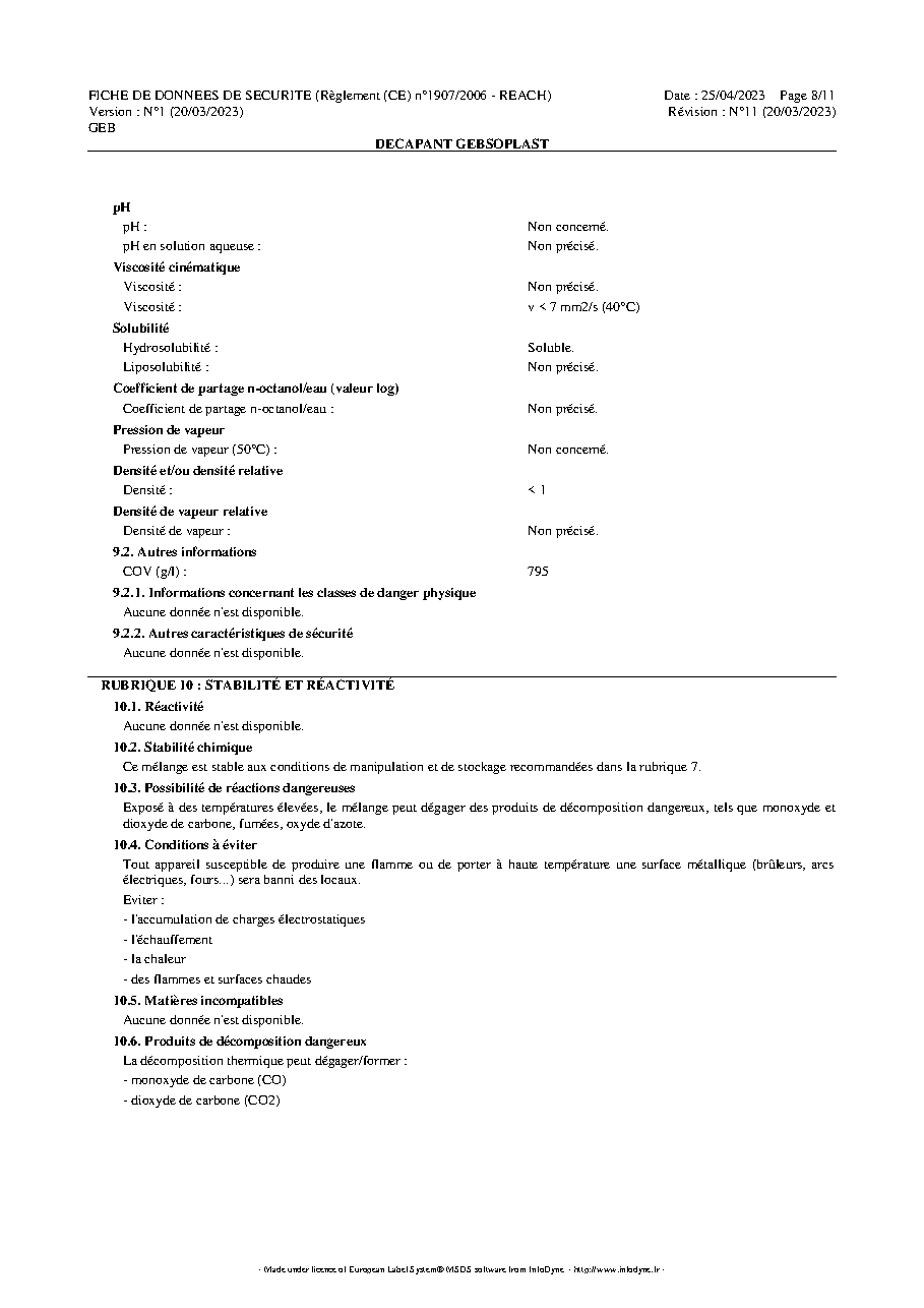 Fiche technique fournisseur