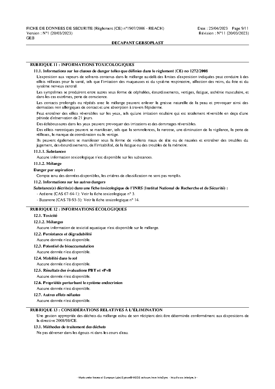 Fiche technique fournisseur