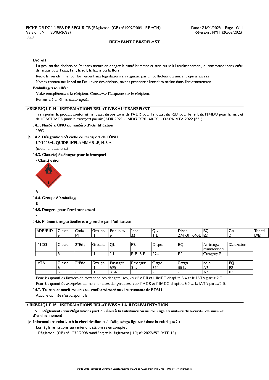 Fiche technique fournisseur