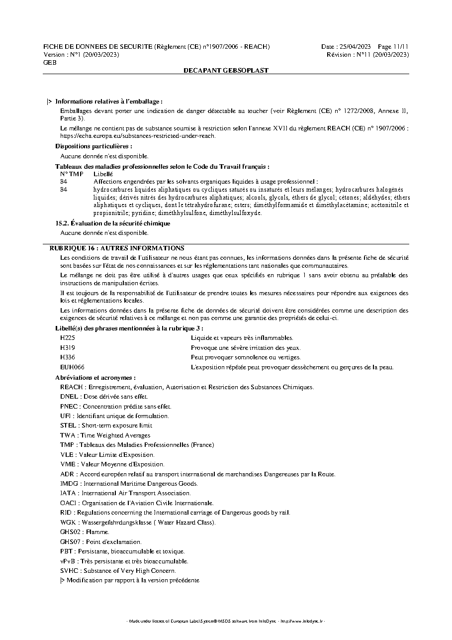 Fiche technique fournisseur