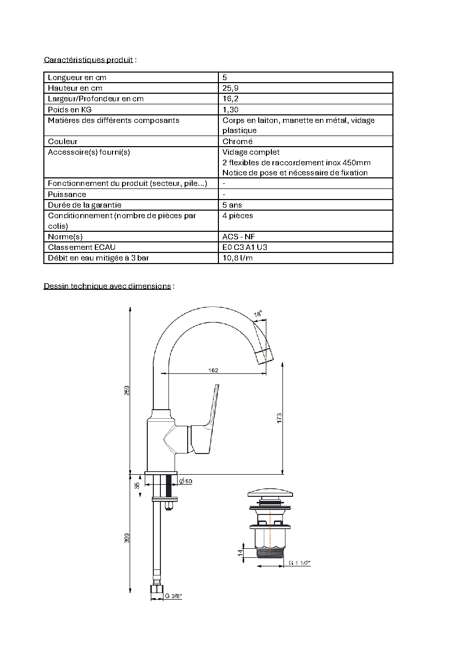 Fiche technique fournisseur