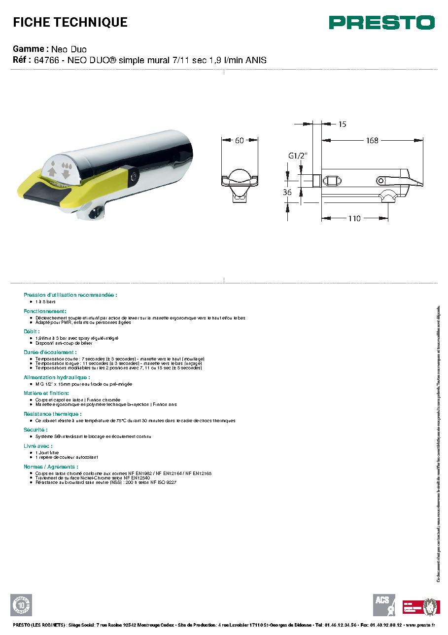 Fiche technique fournisseur