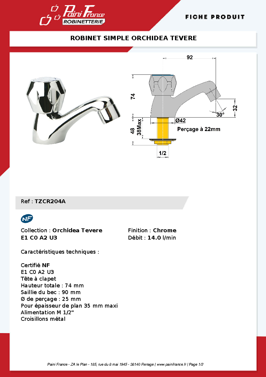 Fiche technique fournisseur
