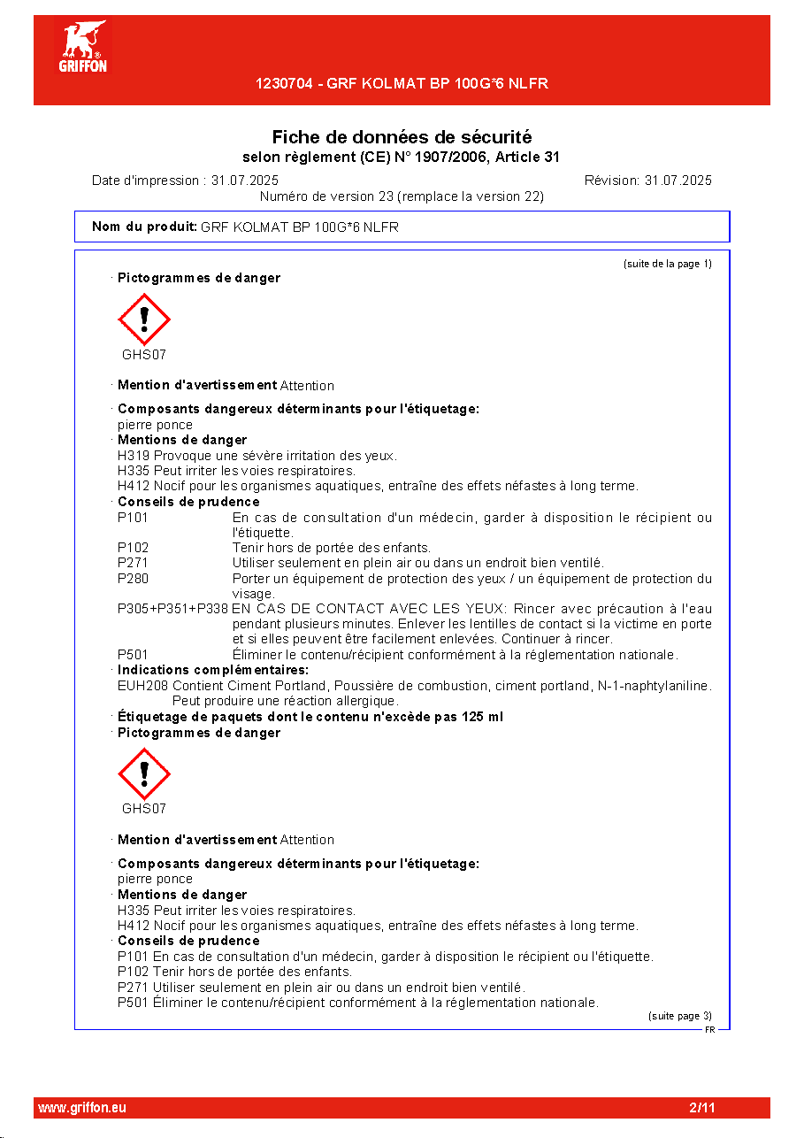 Fiche technique fournisseur