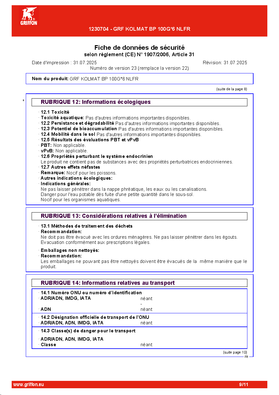 Fiche technique fournisseur