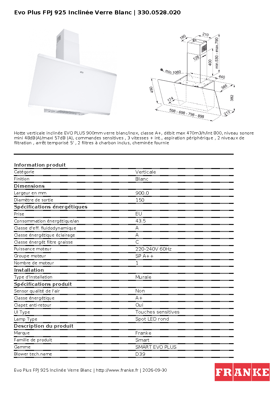 Fiche technique fournisseur