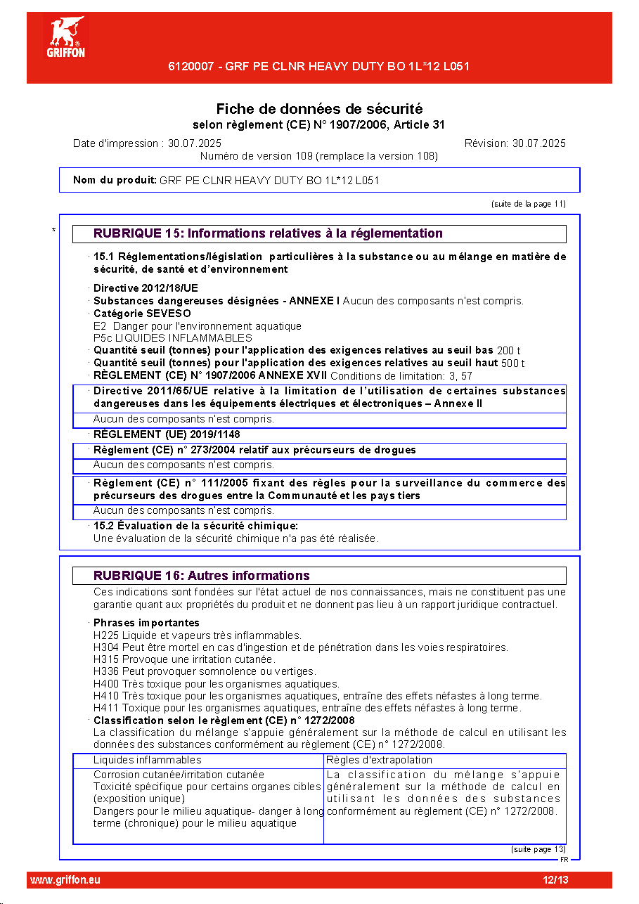 Fiche technique fournisseur