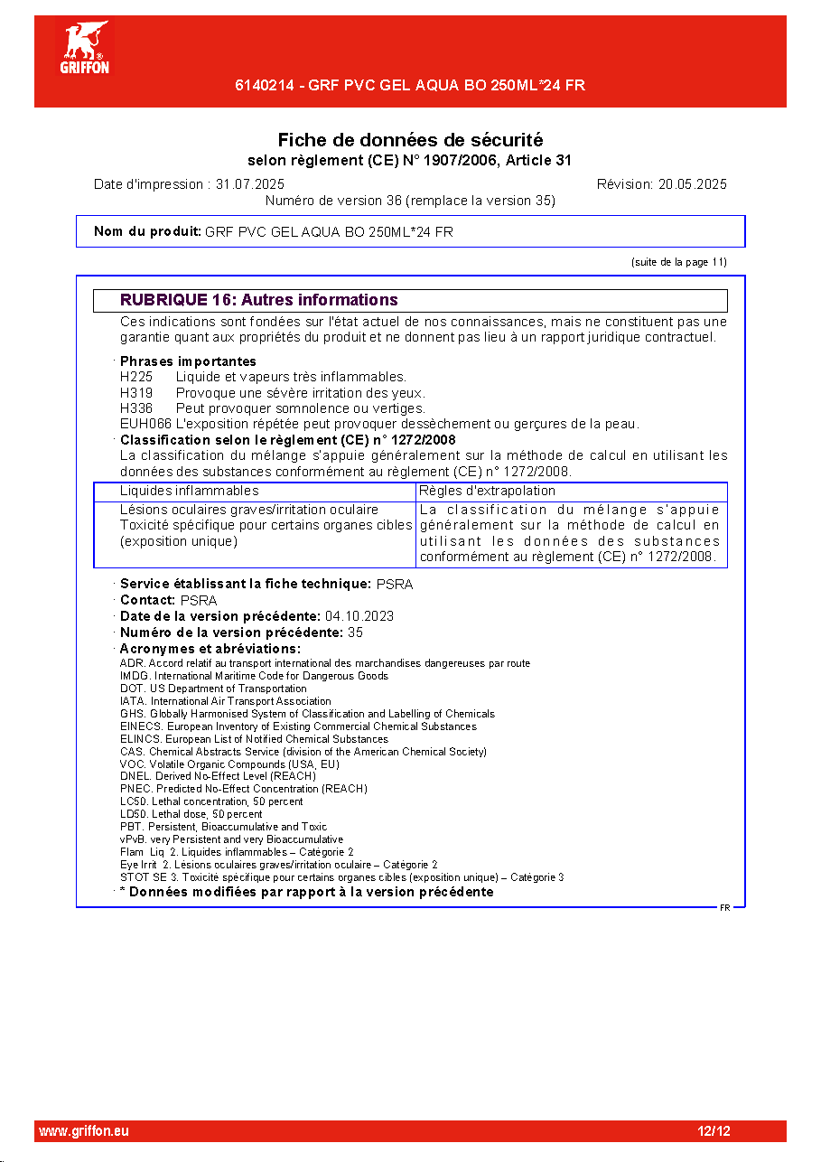 Fiche technique fournisseur
