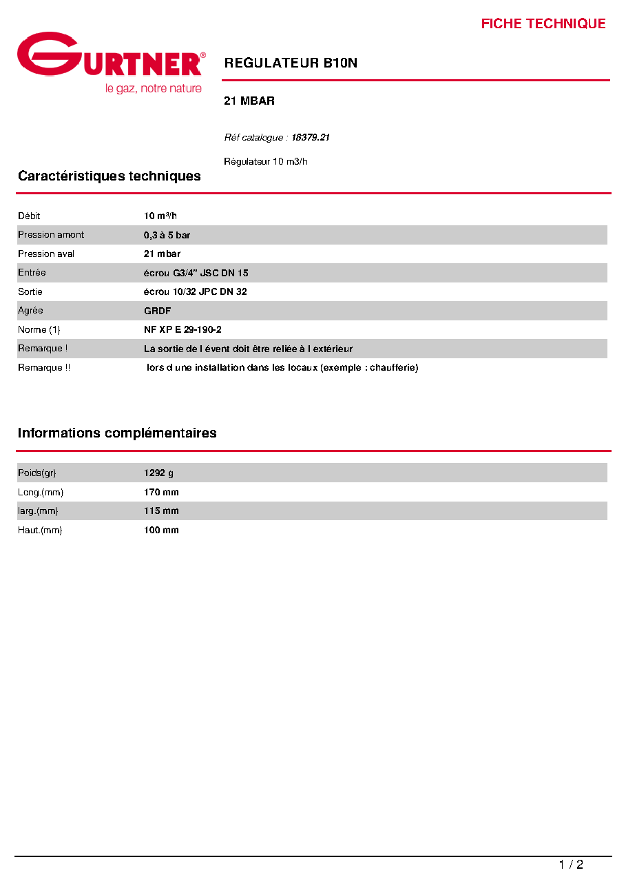 Fiche technique fournisseur