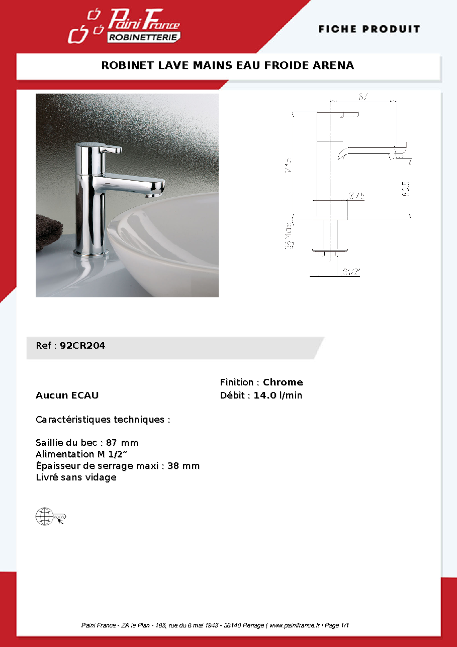 Fiche technique fournisseur