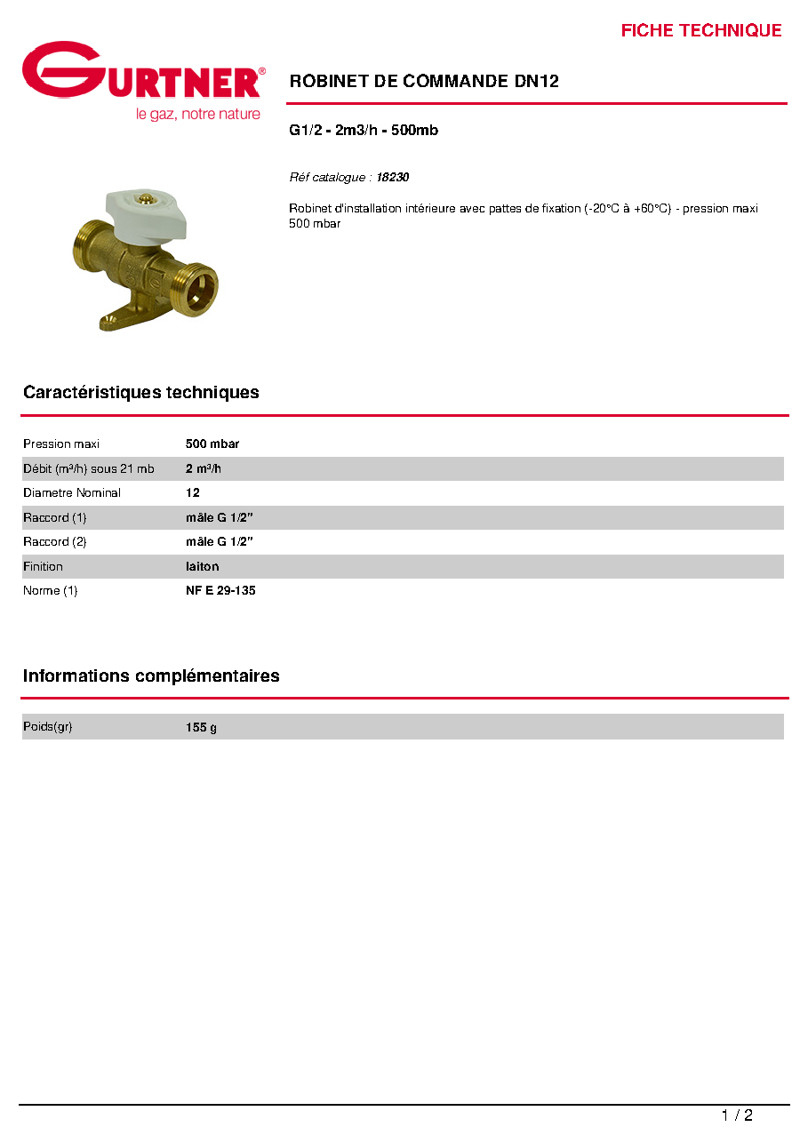 Fiche technique fournisseur