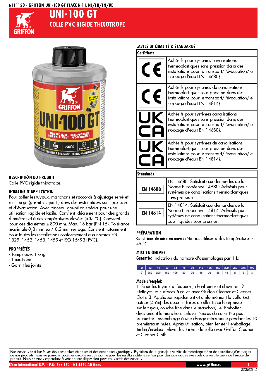 Fiche technique fournisseur