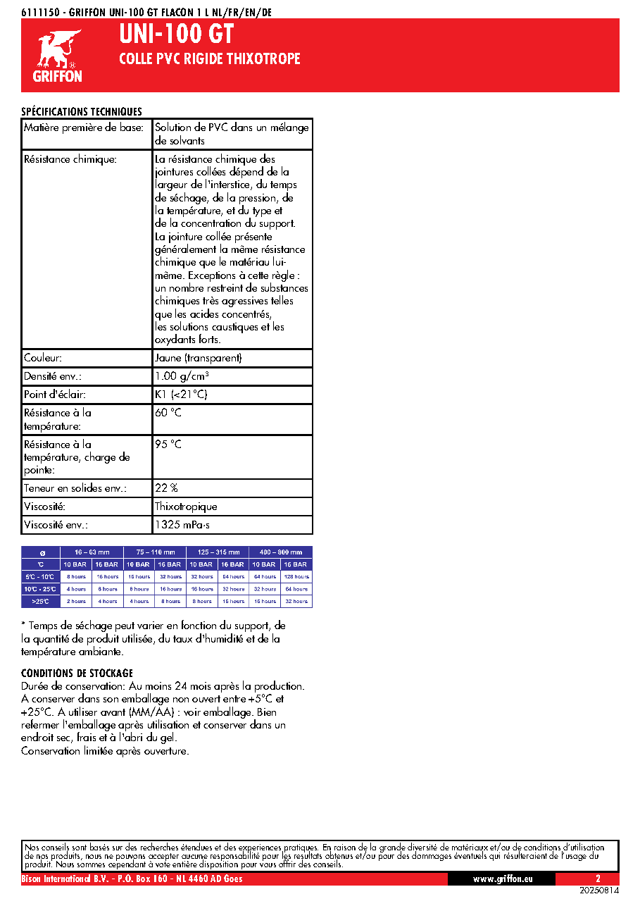 Fiche technique fournisseur