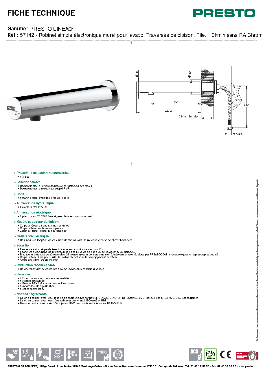 Fiche technique fournisseur