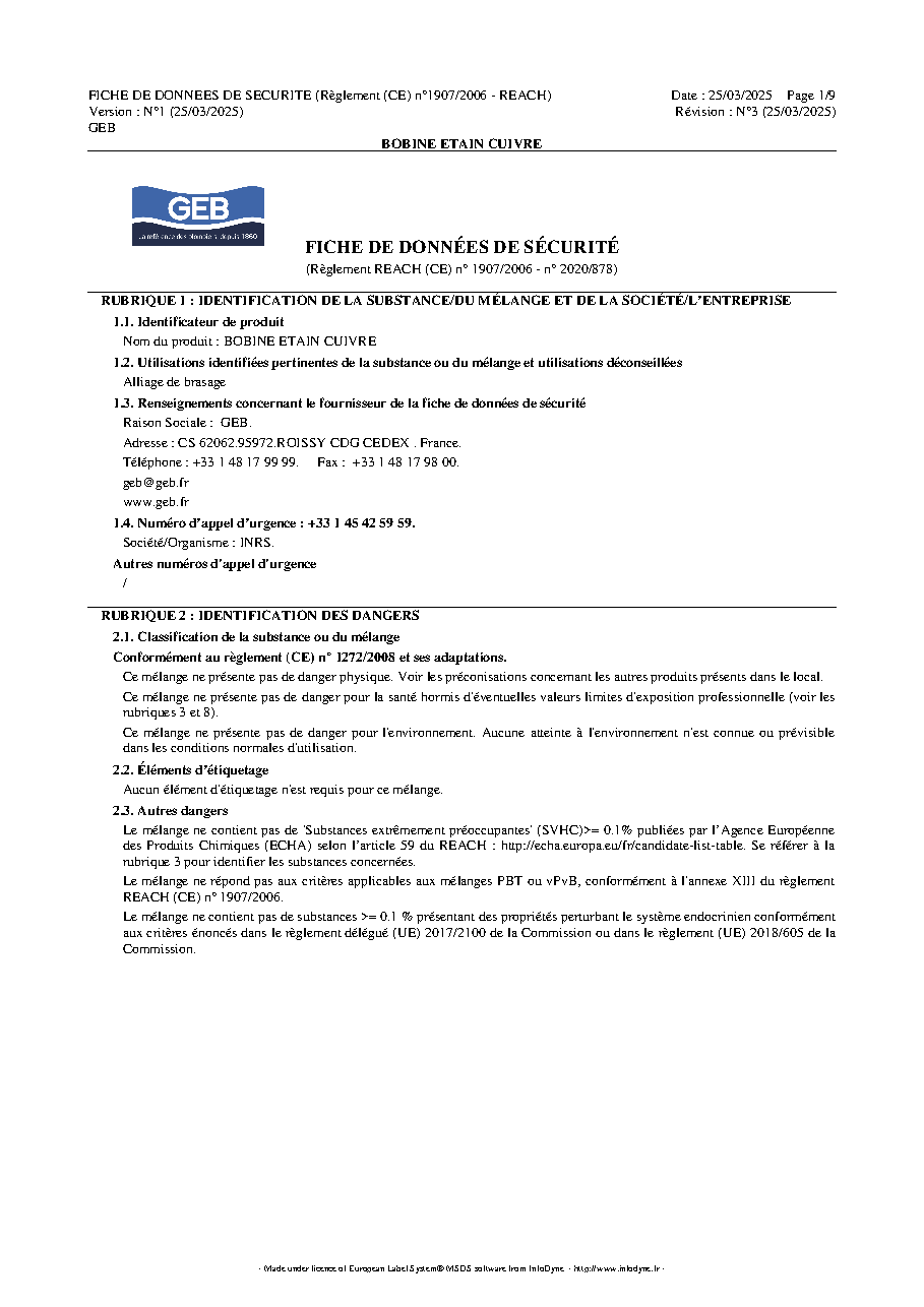 Fiche technique fournisseur