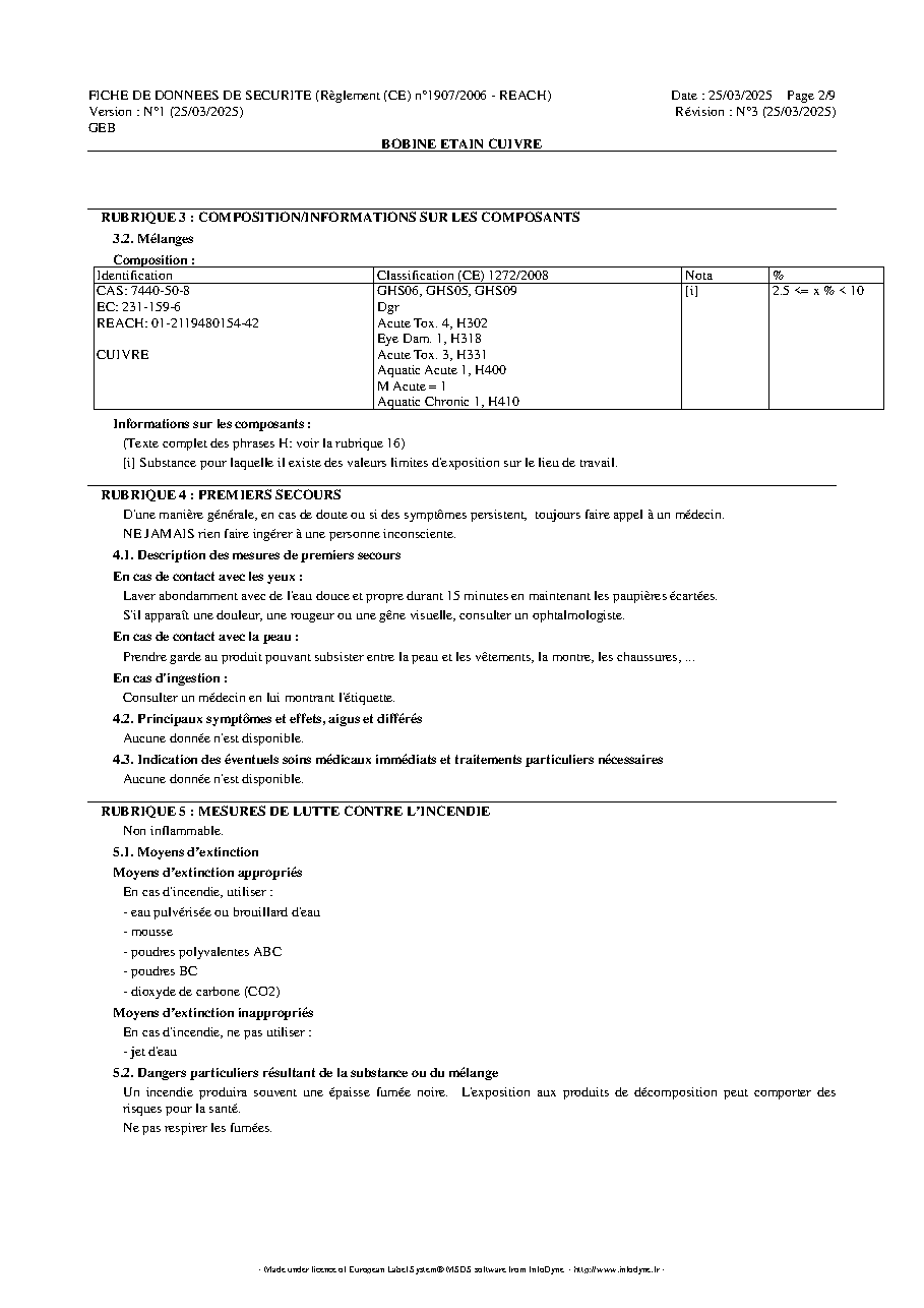 Fiche technique fournisseur