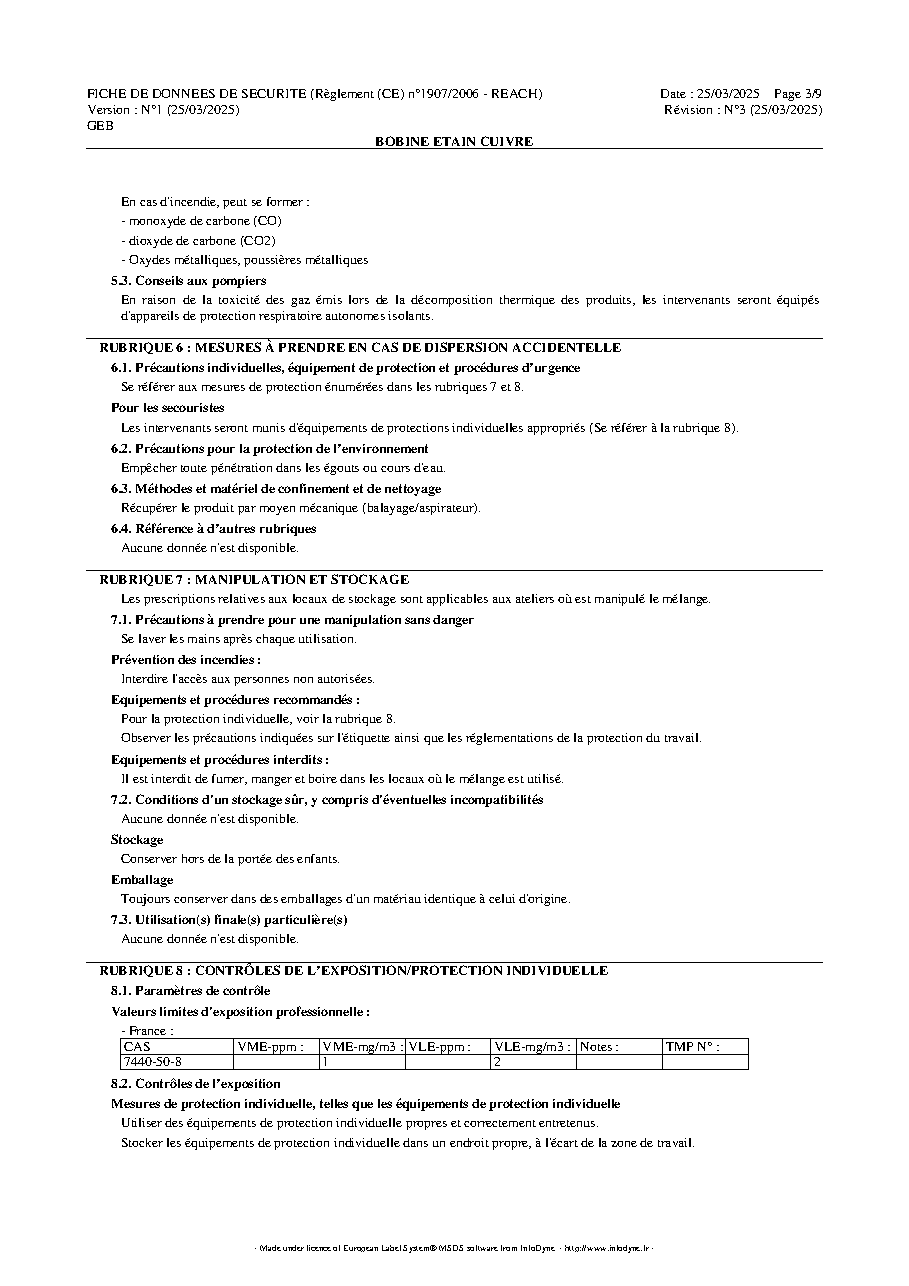 Fiche technique fournisseur