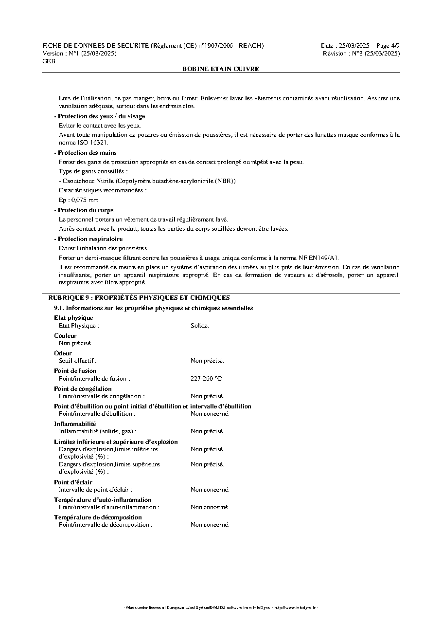 Fiche technique fournisseur