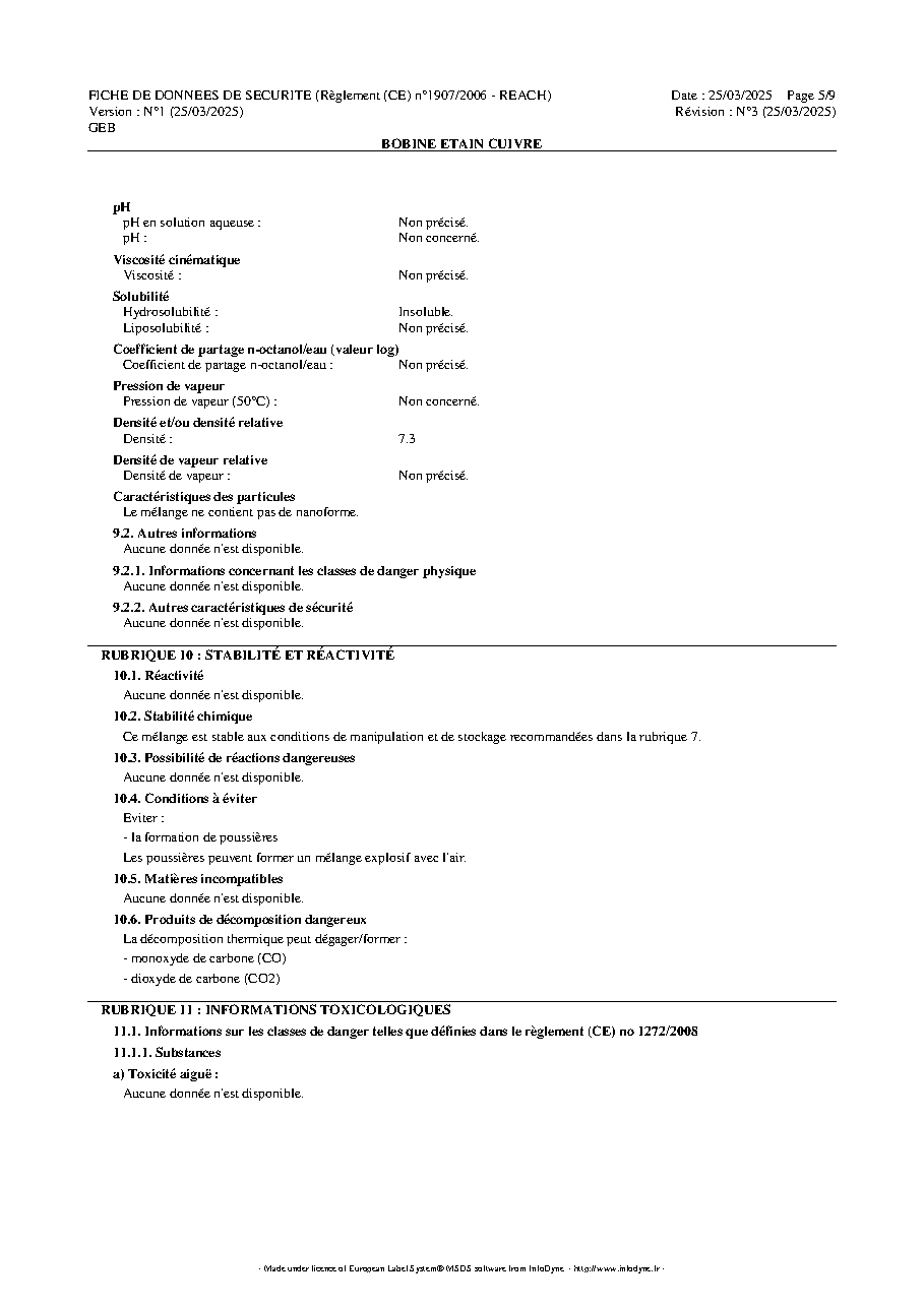 Fiche technique fournisseur