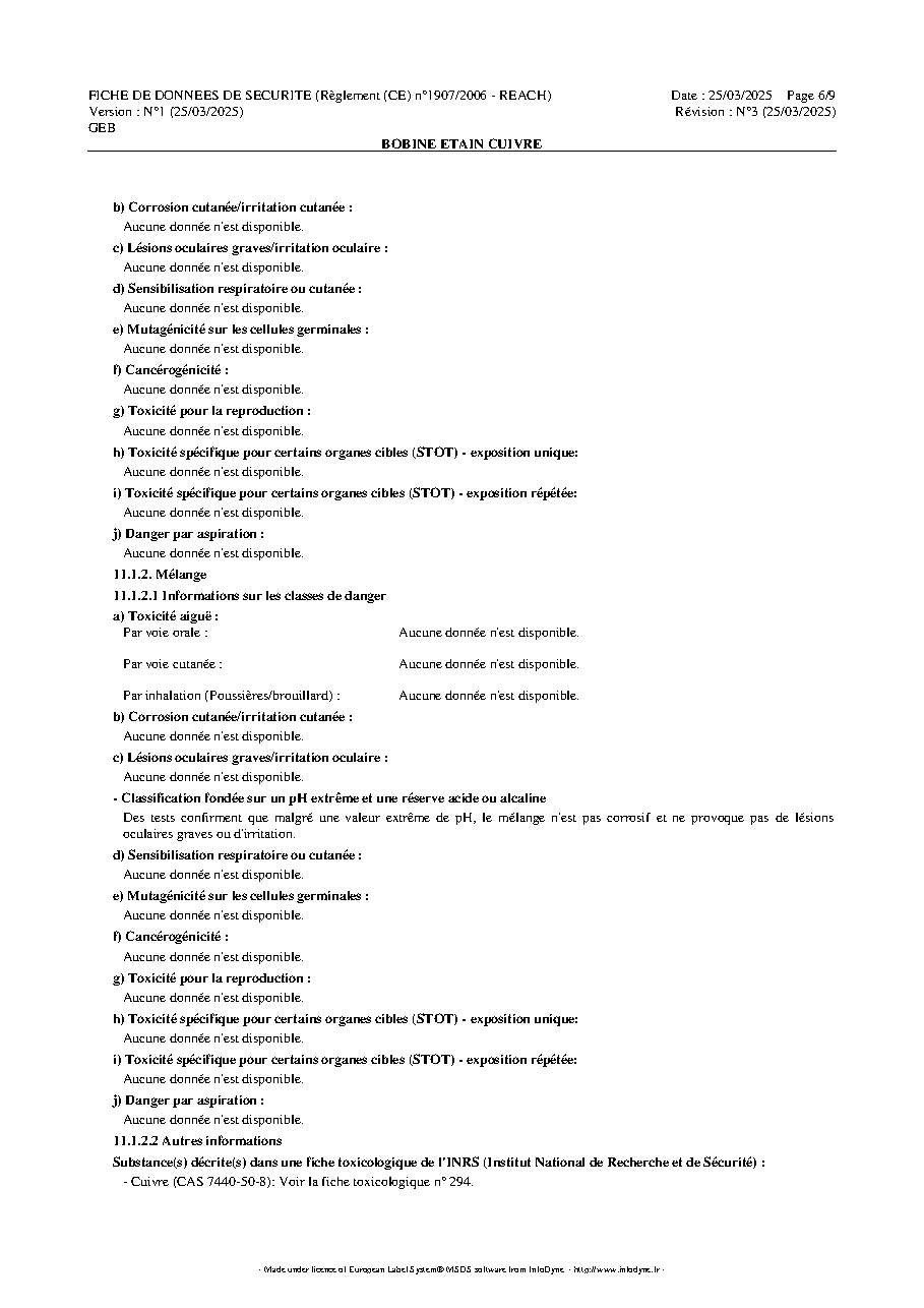 Fiche technique fournisseur