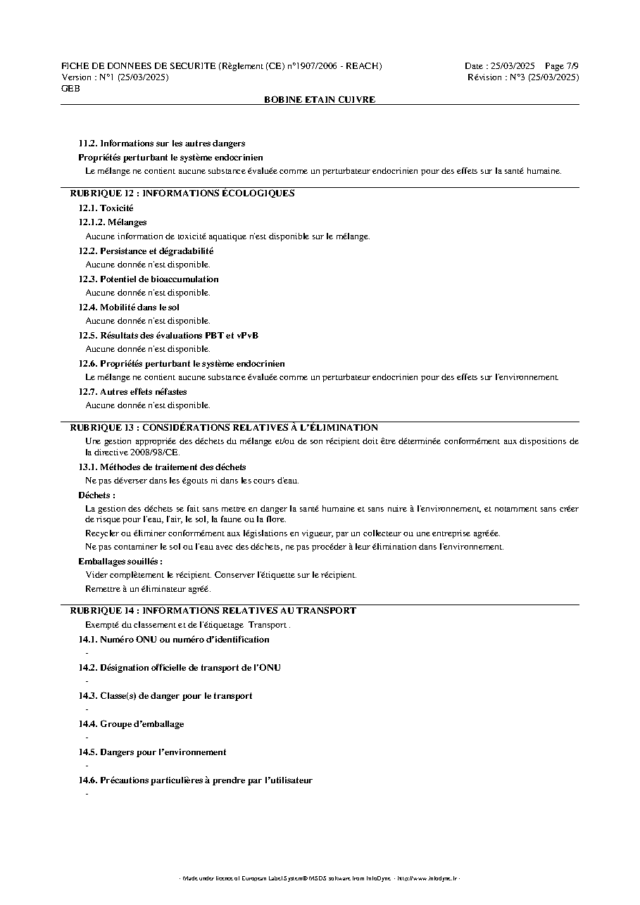 Fiche technique fournisseur