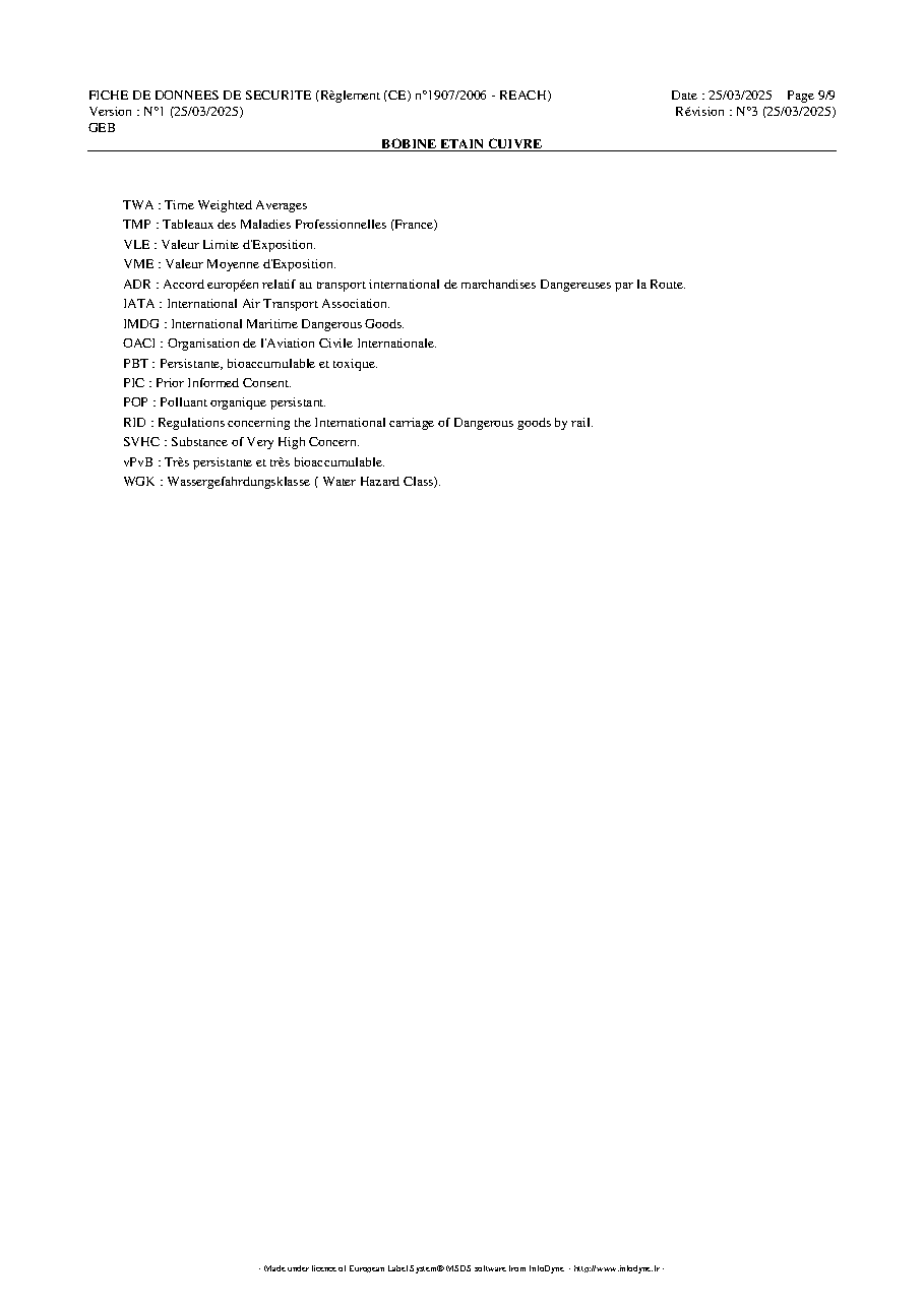 Fiche technique fournisseur