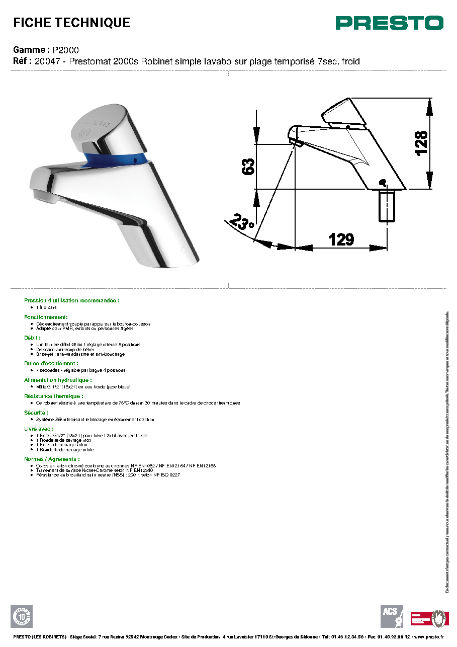 Fiche technique fournisseur